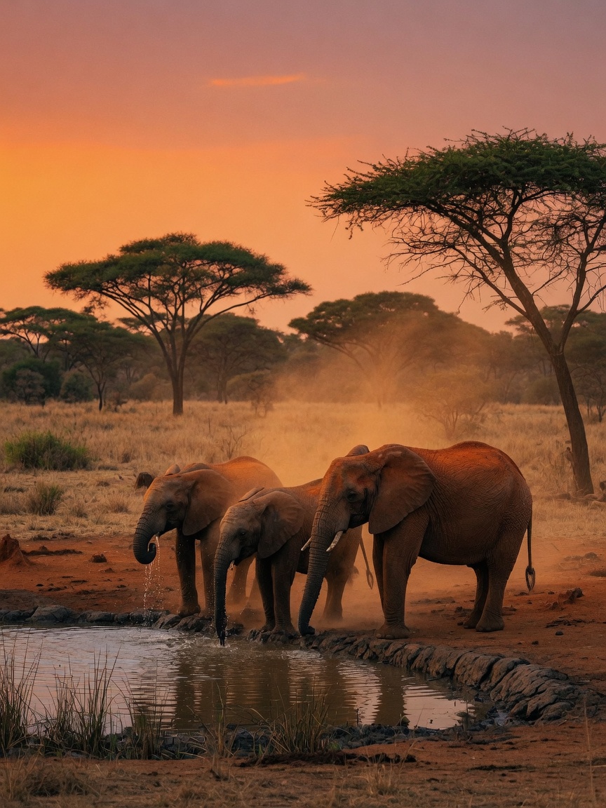 Mole National Park — Northern Region · elephants at the watering hole